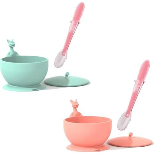 Cute Kangaroo Silicone Baby Feeding Plate Set Bowl Waterproof Spoon Non-Slip