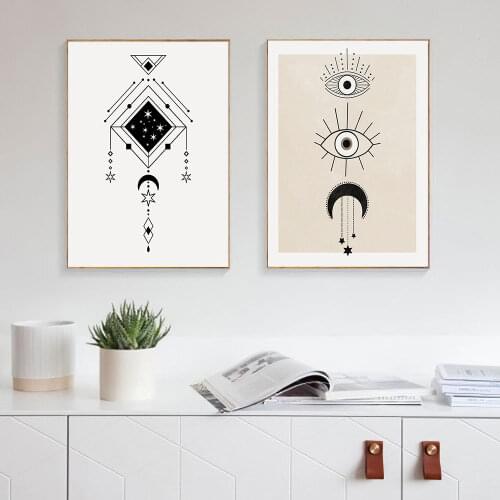 Boho Evil Eye Moon Stars Celestial Wall Art Print Posters Mid Century Canvas Painting Sacred Geometry Picture Bedroom Home Decor
