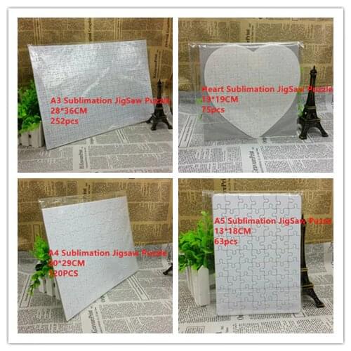 DHL Free 50pcs/lot A3/ A4/A5/Heart Sublimation Blank Puzzle DIY Craft Jigsaw Puzzle For Sublimation Ink Thermal Transfer