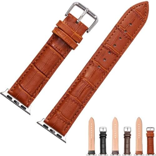 Silver Adaptor Leather Apple Watch Strap 38mm 42mm 40mm 44mm for iWatch 5/4/3/2/1 Correa Replacement Band