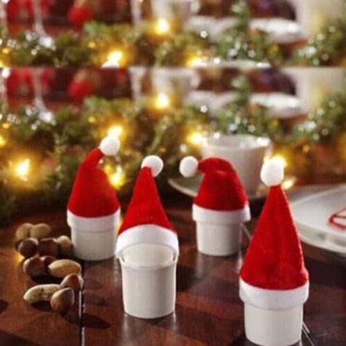 Christmas Santa Hat Cup Hat Mini Santa Cover Christmas Wine Bottle Cover Hats Christmas Decoration Gift 10pcs/set
