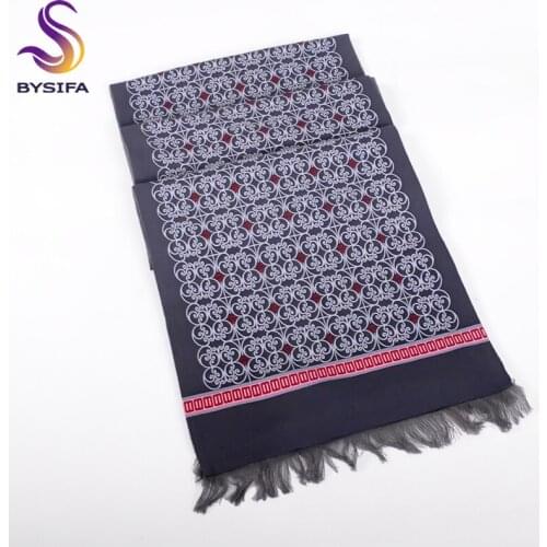 [BYSIFA] Men Long Scarves Winter New Double Face Warm Cotton Neck Scarves Europe America Fashion Leisure Grey Blue Thick Scarves