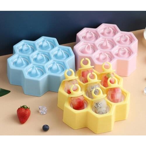 7 Cells Silicone Ice Cream Mold DIY Lolly Maker Homemade Freezer Juice Ice Cube Tray Reusable Popsicle Maker Molds Kitchen Tools