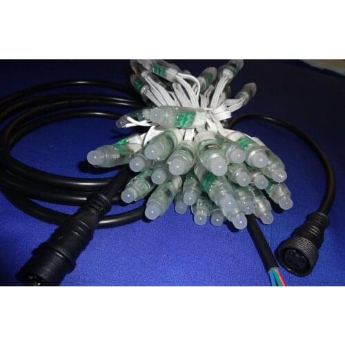 50pcs DC5V input IP68 12mm WS2811 LED pixel light,all WHITE wire,input end with 2m long 4core male conector
