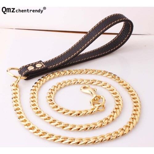 11.5mm Diameter 130cm Gold NK Figaro link Drag Chain Dog Leash For Greater Control Safety Training Protect Dog in Traffic