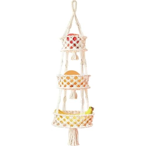 3 Tier Hanging Fruit Basket Bohemia Handmade Cotton Rope Woven Storage Basket Art Decoration Home Gardening Flower Pot Holder