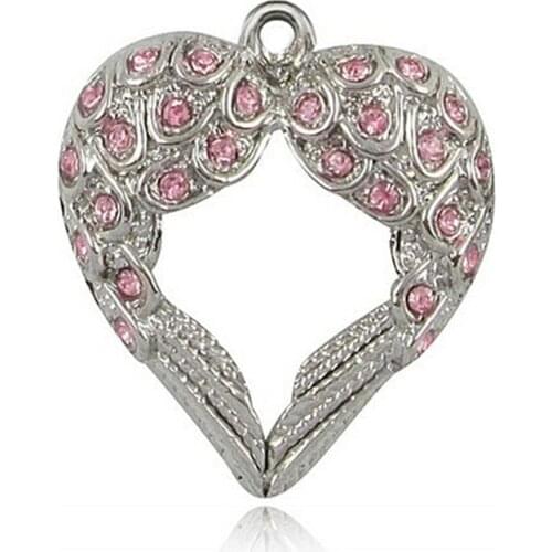 High Quality Metal Inlay Open Heart Guardian Angel Wing Charm Wings Pendants