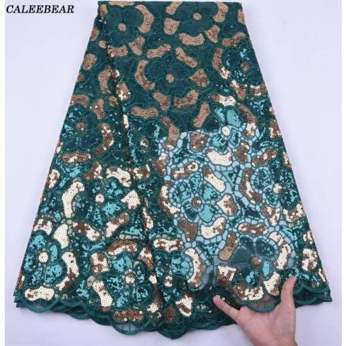 Green Sequins African Dry Lace Fabric Embroidery French Mesh Lace Fabric With Sequins For Nigerian Party Wedding S1999