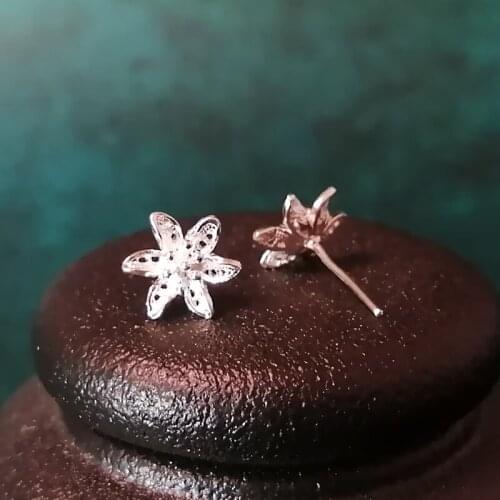 Small Flower 999 Sterling Silver Stud Earrings For Women Accessories Handmade Earing Luxury Jewelry Trendy Korean Fashion Studs
