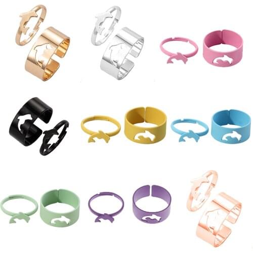 Dolphin Ring for Women Men Cute Animal Open Ring Adjustable 2Pcs BFF Couple Ring Girls Friendship Rings Wedding Set Jewelry