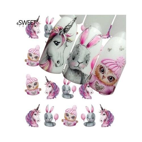 1 Nail Sticker Water Transfer Decals Unicorn Mermaid Cartoon Watermark Slider Gel Nail Art Decoration Manicure