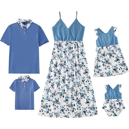 Family Matching Outfits Floral Print Mother Daughter Matching Dress Dad Son T-shirt Casual Holiday Family Look Baby Clothes Girl