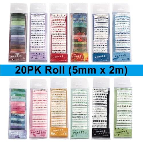 20pc/set Cute Grid Stripe Washi Tape Colorful Masking Tape Decorative Adhesive Tape Sticker Scrapbooking Planner Stationery