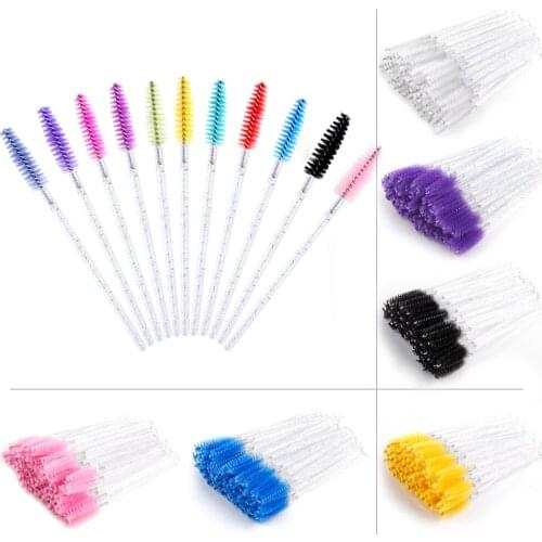 50Pcs Disposable Crystal Eyelash Brushes Diamond Handle Makeup Brushes Comb Mascara Wands Spoolie Eye Lashes Eyebrow Applicator