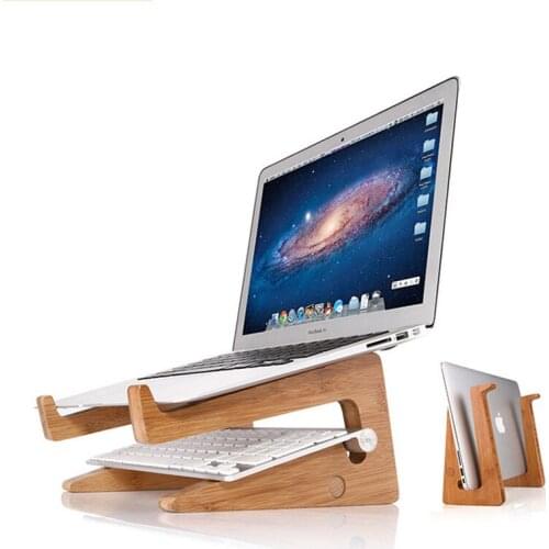 Increased Height Cooling Bamboo Laptop PC Stand for Macbook Air Pro Retina Vertical Base Bracket for 15 Inch Notebook PC