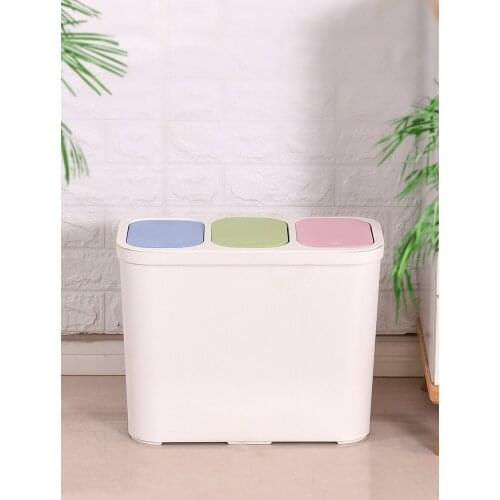 White Bedroom Trash Can Nordic Rectangle Modern Plastic Trash Bin Standing Kitchen Rangement Cuisine Garbage Sorting BD50WB