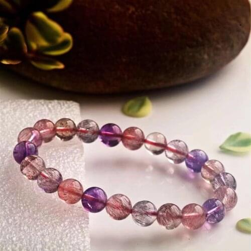 Genuine Natural Colorful Super Seven 7 Purple Rutilated Quartz Bracelet 8.8mm Clear Round Beads Crystal For Women Men AAAAAA