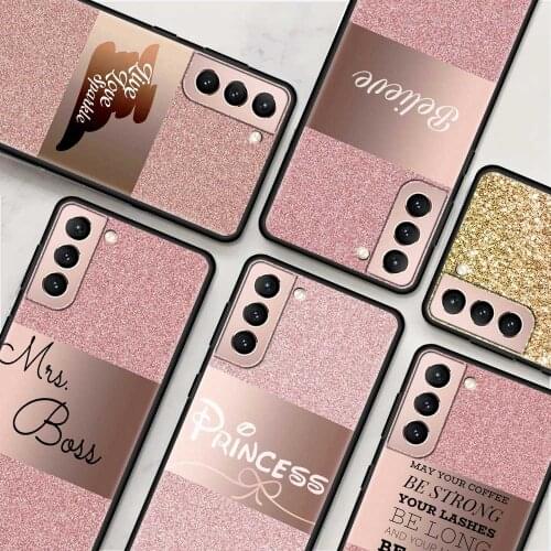 Gold Pink Rose Glitter Hearts Phone Case for Samsung Galaxy S21 S20 FE Note 20 Ultra S10 Lite S9 Plus S8 S10e Black Cover