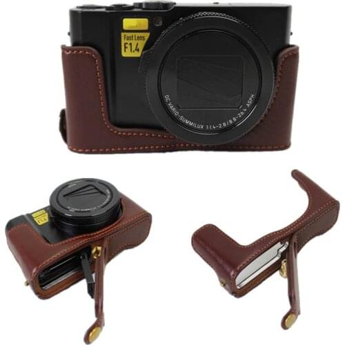 Genuine Leather Camera Case For Panasonic Lumix LX10 Camera Half Body Bottom Cover Open Battery Black Brown Coffe