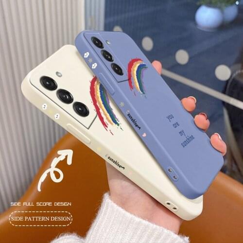 Side-printed Square Liquid Silicone Case For amsung Galaxy S21 S20 FE S10 Note 20 10 Ultra Plus A72 A52 A42Soft Phone Cover Case