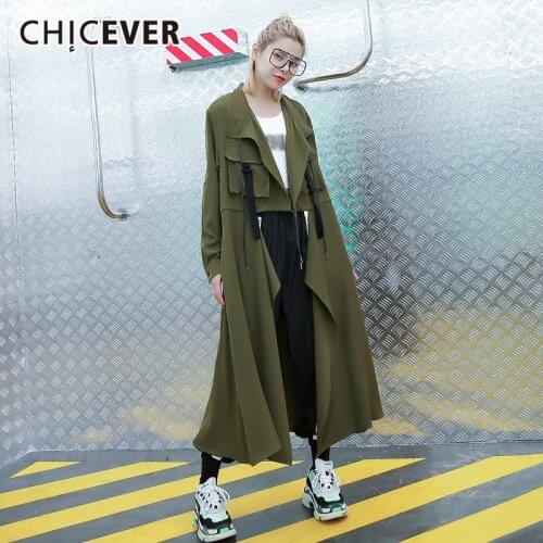CHICEVER Solid Trench Coat For Women Lapel Collar Long Sleeve Patchwork Loose Casual Autumn Clothes Womens Korean Fashion 2021