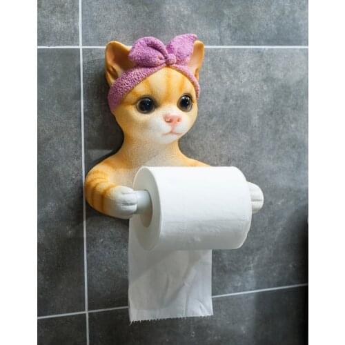 Lady Cat Tissue Paper Holder Durable Wall Hanging Bathroom Resin Toilet Paper Animal Tissue Roll Paper Holder