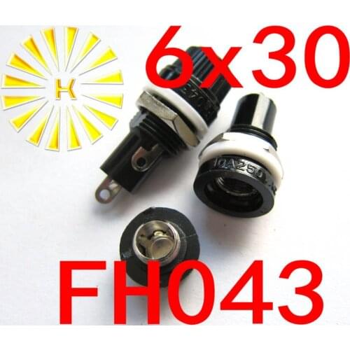 FH043 6*30mm 10A 250VAC Black Fuse Holder x20pcs Free shipping