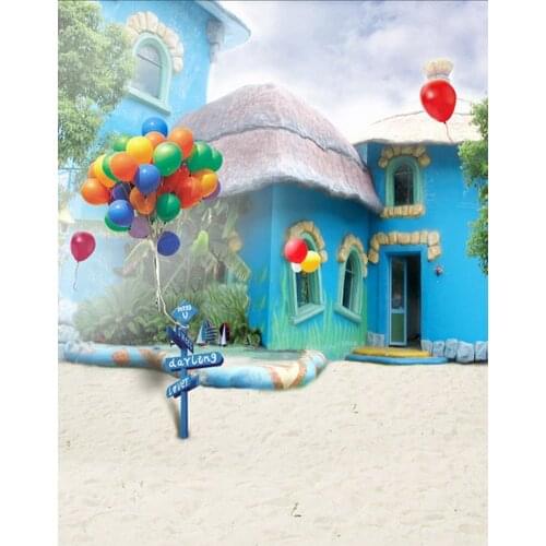 5x7ft Blue House Balloon Photography Backdrops Photo Props Studio Background