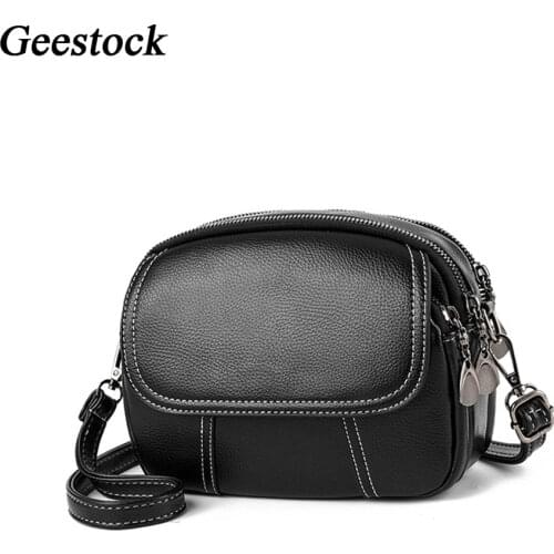 Geestock 2020 Women Shoulder Bag Supreme Crossbody Bag PU Leather Female Mini Flap Shopping Bag Vintage Three-Layer Zipper Bag