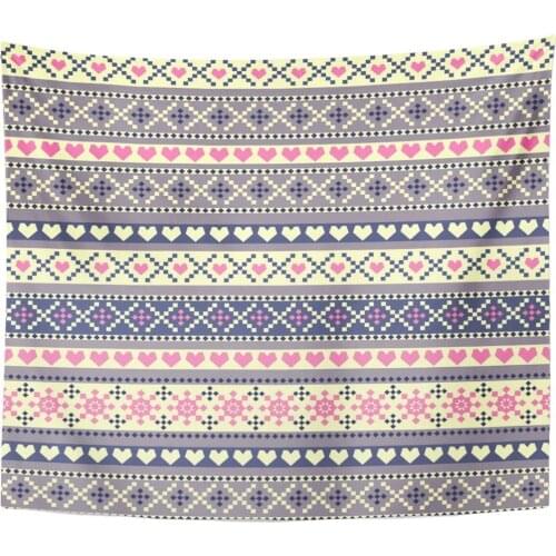 Tapestry Nordic Traditional Christmas Knitted Ornamental Pattern Snowflakes and Hearts Tapestries Wall Hanging for Living Room