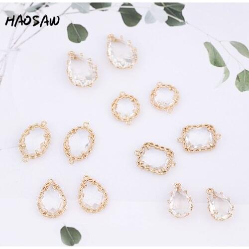HAOSAW 4Pcs/Lot Lace Design/Crown Crystal Charms/Cooper Accessories/Glass Jewelry Making/Hand Made/Earring Findings