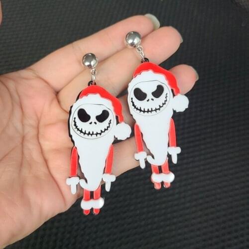 Halloween Christmas Horrifying Santa Claus Acrylic Earrings For Women Hallowmas Costume Cosplay Drop Earring Novelty Jewelry