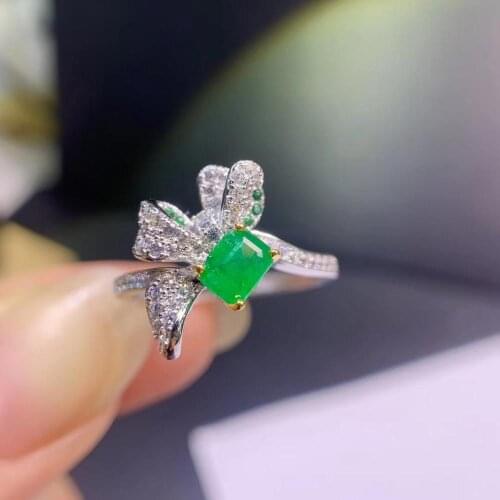 Sterling Silver Emerald Cut Emerald Ring, S925 Sterling Silver Dainty Ring,5x4mm Emerald Cut Birthstone Ring