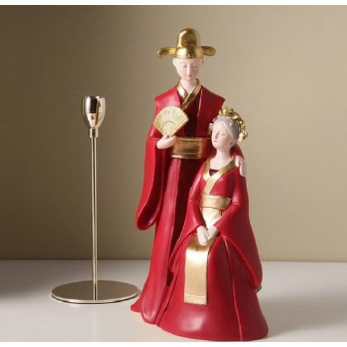Chinese Bride Groom Couple Character Resin Ornaments Home Wedding Room Bedroom Sculpture Crafts Decoration Friend Wedding Gifts