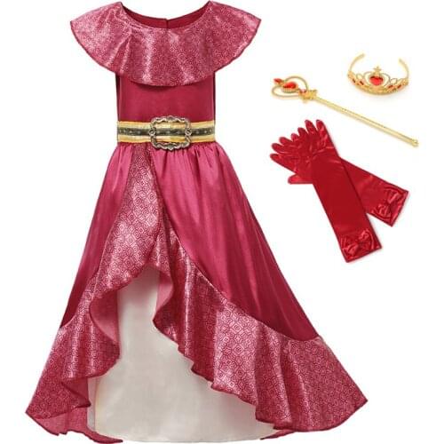 Girl Classic Princess Elena Red Cosplay Costume Kids of Avalor Elena Dress Children Sleeveless Party Halloween Ball Gown Outfits