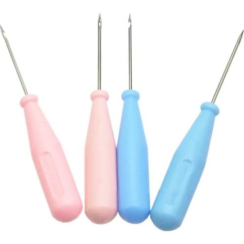 2Pcs Steel Stitcher Sewing Awl Shoes Bags Hole Hook DIY Handmade Leather Craft Tool Plastic Handle Cone Needle