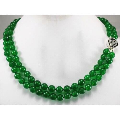 Beautiful 2 row green colorful green black pearl / tiger eye stone necklace 20"
