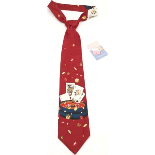 Red Background Poker Original Silk Printed Casual Tie Student Street Magic Gift Boxgift set for women in a box men ties