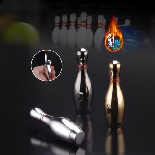 Mini Creative Grinding Wheel Bowling Shape Open Flame Circulating Charge Gas Lighter Cigarette Accessories Mens Gifts