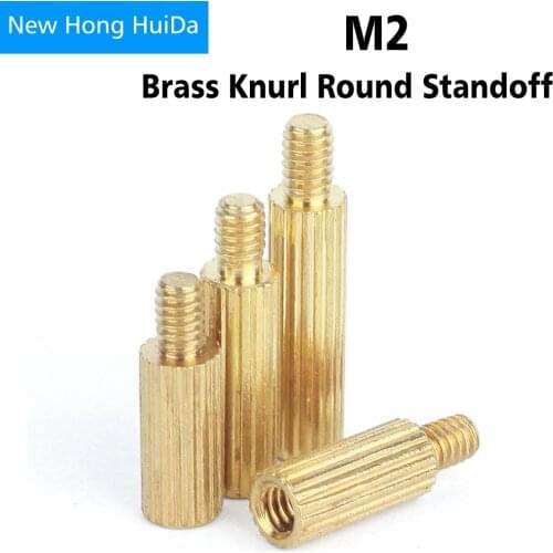 M2 Brass Round knurl Male Female Standoff Stud Board Threaded Pillar PCB Motherboard Spacer Hollow Bolt Screw NutM2*L+3/4mm