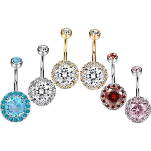 1PC Fashion CZ Zircon Belly Button Rings for Women Body Piercing Jewelry Luxury Round Navel Piercing Gold Color Piercing Ombligo