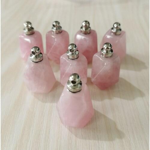 Fashion natural rose quartz Perfume bottle polygon pendants Wholesale 3pcs/lot for Jewelry Making diy Necklace Accessory
