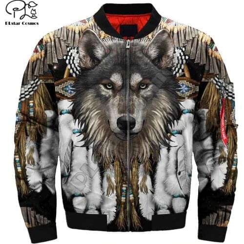Men wolf 3d Bomber Jackets trippy native indian Print winter autumn zipper Flight Jacket casual unisex Harajuku Streetwear coat