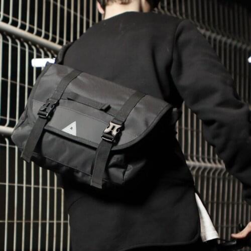 Men Bicycle Messenger Bag with Reflective Tape Boys Messenger Bags for Sports Youth Black Bag for Night Riding iPad Storage