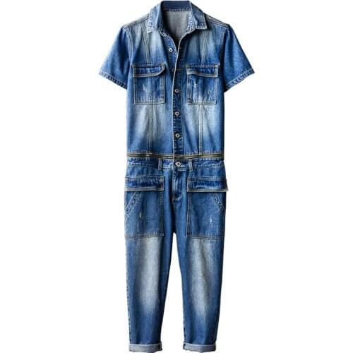 Mens jumpsuit Denim Jumpsuit Detachable wear Denim Short sleeve suit tooling Overalls Mens Performance clothing