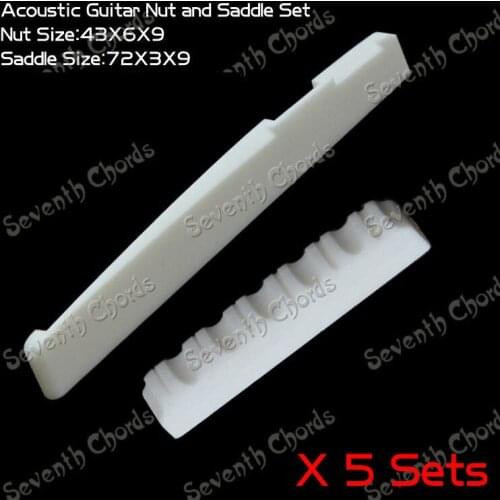 5 Set Bone Flower Shape Acoustic Guitar Nut and Bridge Saddle Set / Nut Size 43x6x9mm / Bridge Size 72*3*9mm