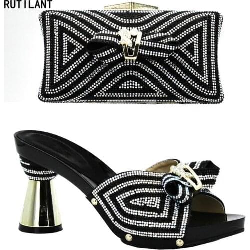 New Arrival Nigerian Shoes and Matching Bags Latest Italian Shoes and Bags To Match Shoes with Bag Set Decorated with Rhinestone