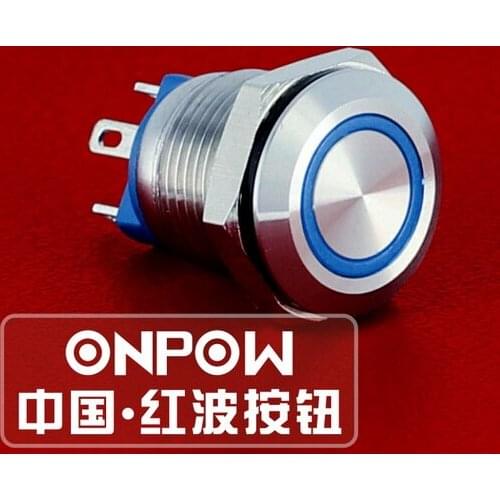 ONPOW 12mm Waterproof IP67 Momentary 12V,24V Red,Green,Blue Ring LED Mini Stainless Steel Push Button Switch (GQ12AF-10E)CE,ROHS