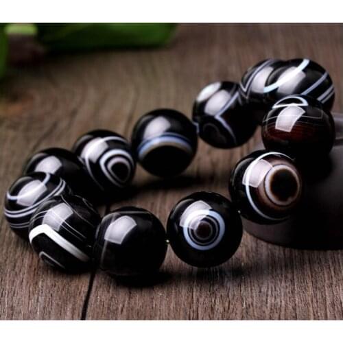 12mm original Nature Dzi Eyes Bead Bangle chalcedony pupilla Mala bead bracelet burnish Amulet