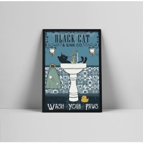 Classic Style The Black Cat Wash Your Paws Poster Canvas Painting Posters And Prints Wall Pictures For Living Room Decoration